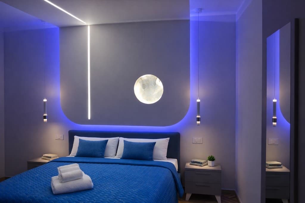 Camera Blu Luna con LED e lampada luna - B&B Armenes Capo Rizzuto